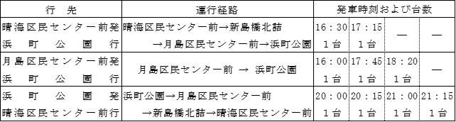 臨時バス時刻表
