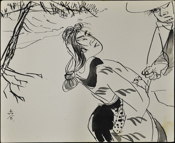 長谷川春子作挿絵の原画(「次郎長日向」)の画像